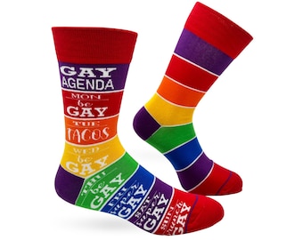 Gay Agenda Men's Novelty Crew Socks | Funny Pride Socks |  Socks | Gift for Him