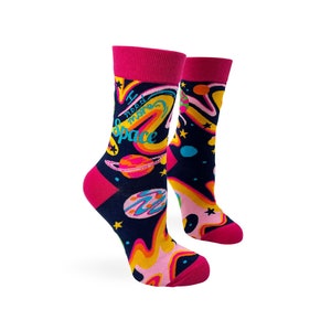 I Need More Space Women&#39;s Novelty Crew Socks | Funny Socks | Funny Phrases Socks | Gift for Her | Space Themed Gift