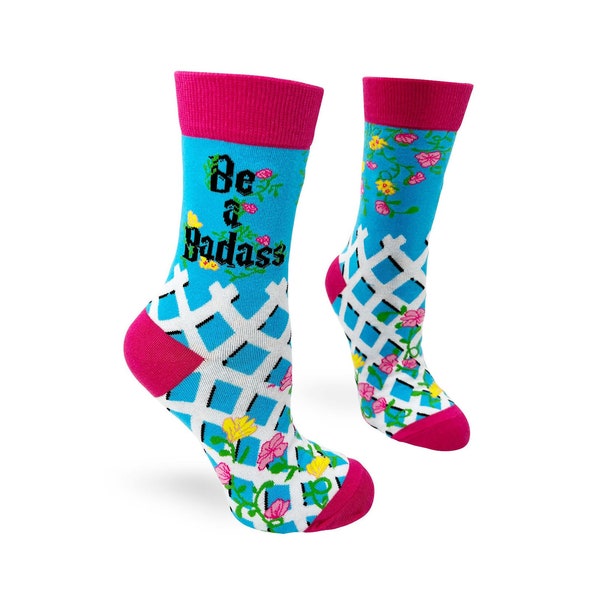 Be a Badass Women's Novelty Crew Socks | Sassy socks | Sarcastic Cute Socks | Witty & Cute Phrases For Women
