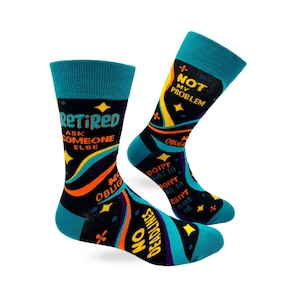 Retired Ask Someone Else Men&#39;s Novelty Crew Socks | Retired Gift | Funny Phrases Socks | Funny Gift for Him |