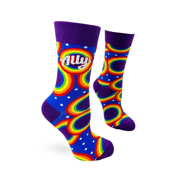 Ally Women's Crew Socks | LGBTQIA+ Ally Socks | Cute Happy Socks |  Pride Rainbow Socks | LGBT Gift | Progress Flag