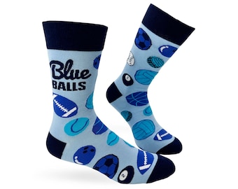 Blå Balls Novelty Crew-strumpor | Sportsockor | Roliga fraser-strumpor | Rolig sportpresent till honom |