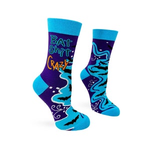 Bat Shit Crazy Ladies' Crew Socks | Inappropriate Swear Word Socks | Funny Curse Words Socks | Profanity Socks |