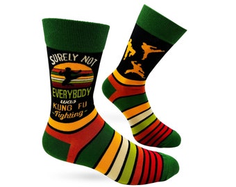 Surely Not Everybody Was Kung Fu Fighting Novelty Crew Socks | Kung Fu Socks | Funny Phrases Socks | Funny Martial Arts Gift for Him |