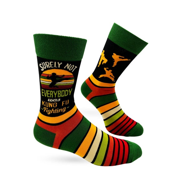 Surely Not Everybody Was Kung Fu Fighting Novelty Crew Socks | Kung Fu Socks | Funny Phrases Socks | Funny Martial Arts Gift for Him |