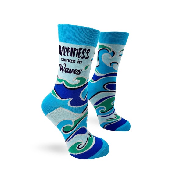 Happiness Comes in Waves Women's Novelty Crew Socks | Inspirational Kindness Gift for Her | Cute Socks | Teachers Gifts | Kindness Socks