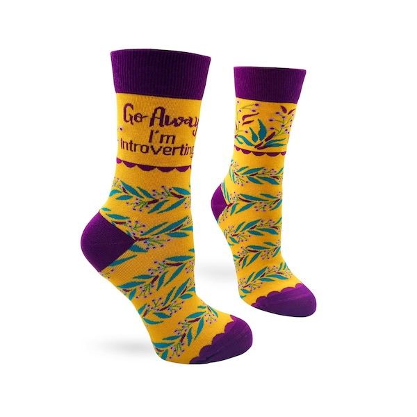 Go Away I'm Introverting Women's Crew Socks | Sassy socks | Gift for her | Sarcastic Cute Socks | Witty & Cute Phrases For Women