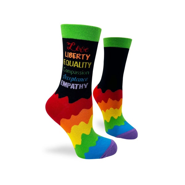 Love Liberty Equality Compassion Acceptance Empathy Women's Crew Socks | Gay Pride Socks |  Pride Rainbow Socks | LGBT The Perfect Gift