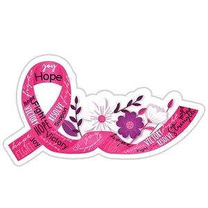 Pink Breast Cancer Awareness Ribbon Sticker, Waterproof Sticker for Laptop, Phone, Computer, Flask, Mug, Car Bumper, Pink Ribbon Decal