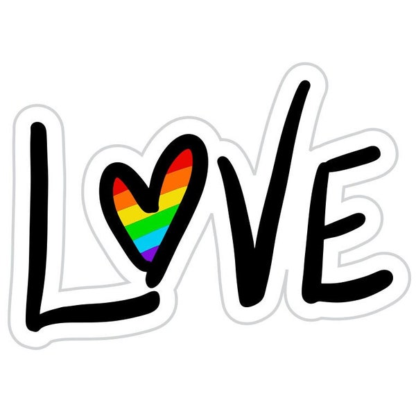 Love Rainbow Heart Gay Pride Sticker, Waterproof Sticker for Laptop, Phone, Luggage, Computer, Flask, Mug, Car Bumper, MacBook Decals