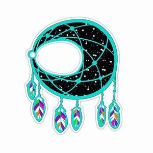 Bright Magical Moon Dreamcatcher Sticker, Waterproof Sticker for Laptop, Phone, Luggage, Computer, Flask, Mug, Car Window Decals
