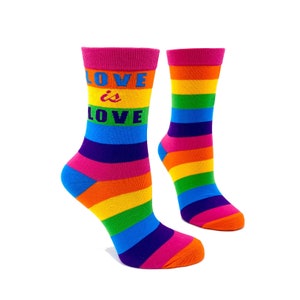 LOVE is LOVE Women&#39;s Crew Socks | Gay Pride Socks | Cute Happy Socks |  Pride Rainbow Socks | LGBT The Perfect Gift