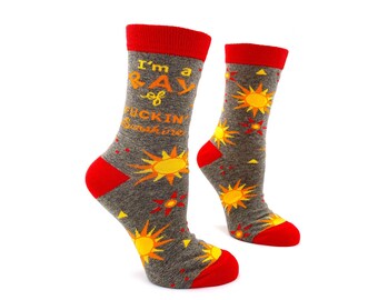 I&#39;m a Ray of Fuckin&#39; Sunshine Women&#39;s Crew Socks | Sassy socks | Swear Word Socks | Funny Curse Words Socks | Profanity Sun Socks