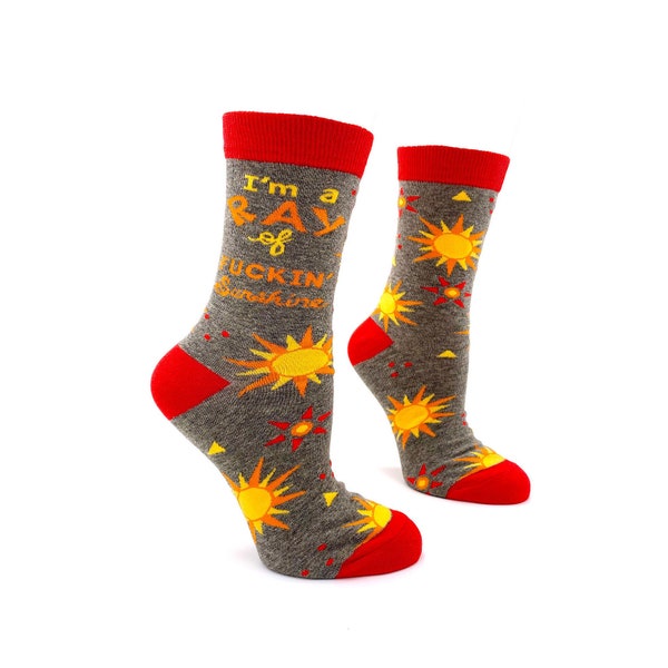 I'm a Ray of Fuckin' Sunshine Women's Crew Socks | Sassy socks | Swear Word Socks | Funny Curse Words Socks | Profanity Sun Socks