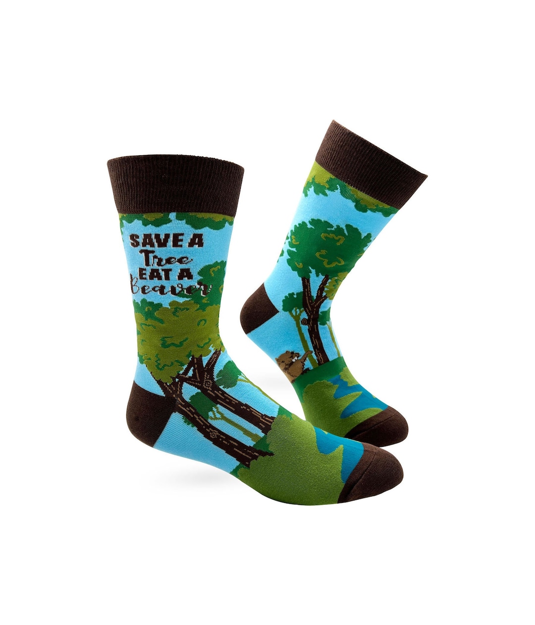Save the Tree Eat A Beaver Men's Novelty Crew Socks Funny Phrases Socks