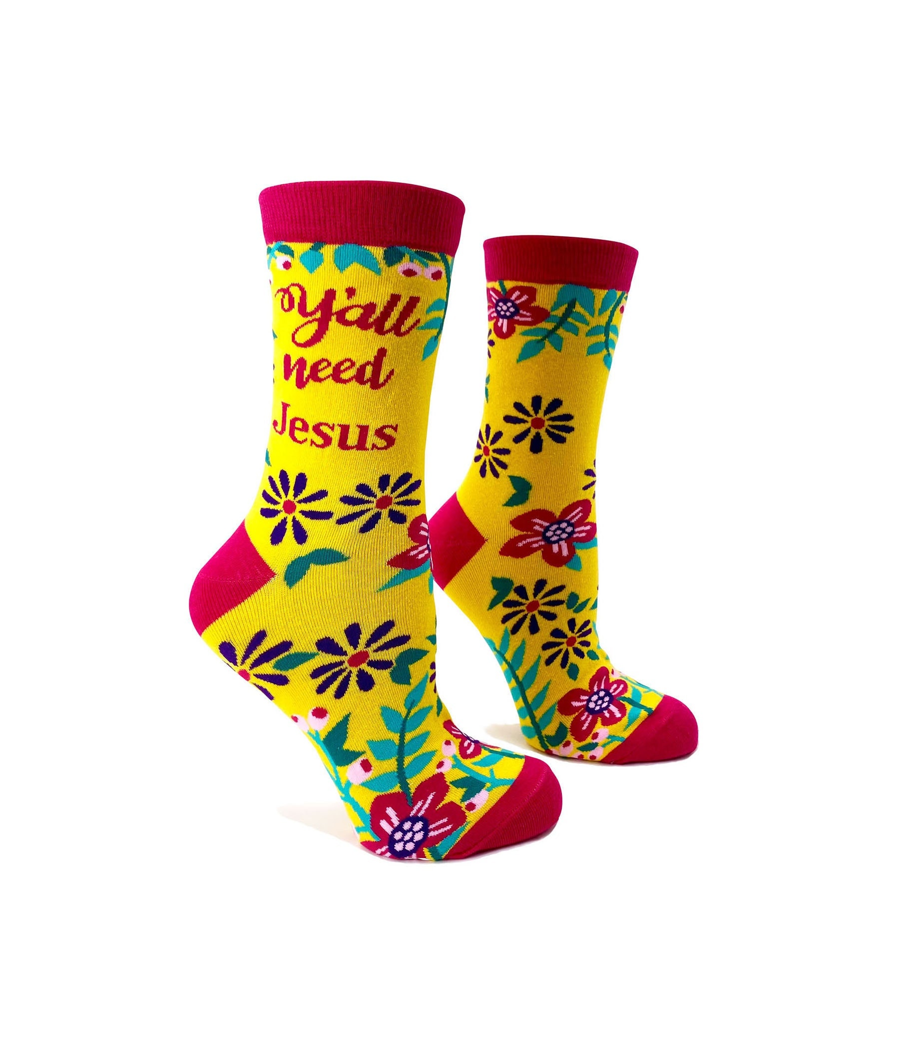 Y&#39;all Need Jesus Women&#39;s Crew Socks | Funny Wine Gift for Her | Cute Fun Socks | Funny Saying Socks | Y&#39;all Need Jesus Ladies Novelty Socks