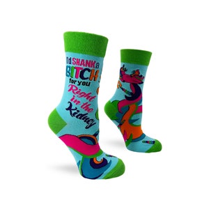 I&#39;d Shank a Bitch for You Right in The Kidney Ladies&#39; Novelty Crew Socks | Sassy socks with sayings | Funny gift for her | Unicorn socks