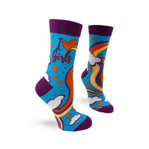 I Love Girls Women&#39;s Crew Socks | Gay Pride Socks | Cute Happy Socks |  Pride Socks | LGBT The Perfect Gift