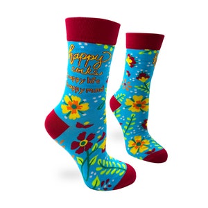 Happy Socks, Happy Life, Happy Mind Crew-sokken voor dames | Inspirerend cadeau voor haar | Leuke sokken | Brievenbuscadeau | Positieve affirmaties