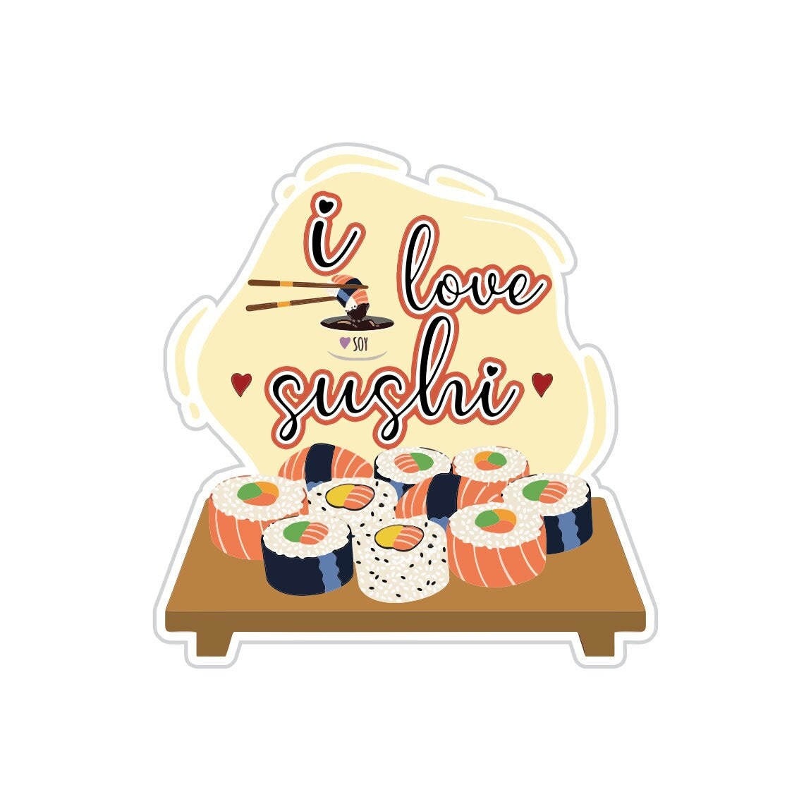 Vinyl Cool Sticker I Love Sushi Funny Comics Cartoon Decals 