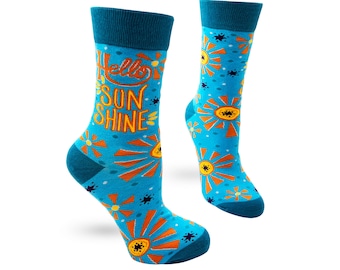 Hello Sunshine Women's Crew Socks | Feel Good Gift for Her | Cute Sun Socks | Letterbox Gift | Positive Affirmations | Anniversary Gift