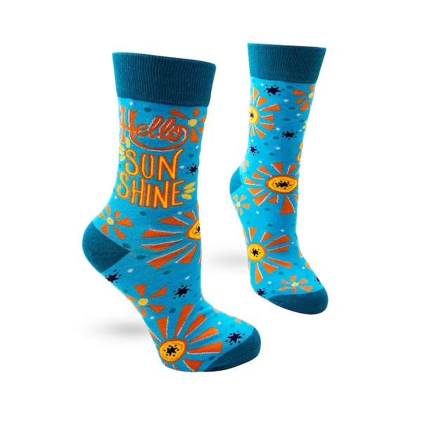 Hello Sunshine Women's Crew Socks | Feel Good Gift for Her | Cute Sun Socks | Letterbox Gift | Positive Affirmations | Anniversary Gift