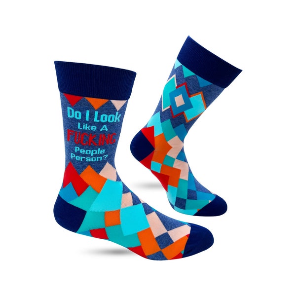 Do I look Like A Fucking People Person? Men's Novelty Crew Socks | Swear Word Socks | Funny Phrases Socks for Men | Funny Gift for Him |