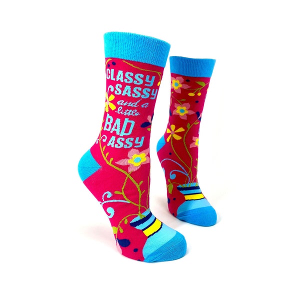 Classy Sassy and a Little Bad Assy Women's Crew Socks | Sassy socks | Gift for her | Sarcastic Cute Socks | Witty & Cute Phrases For Women