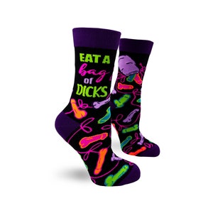 Eat a Bag of Dicks Sassy Women's Novelty Crew Socks | Inappropriate Swear Word Socks | Funny Curse Words Socks | Profanity Socks |