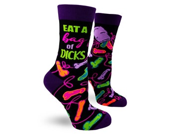 Eat a Bag of Dicks Sassy Women&#39;s Novelty Crew Socks | Inappropriate Swear Word Socks | Funny Curse Words Socks | Profanity Socks |