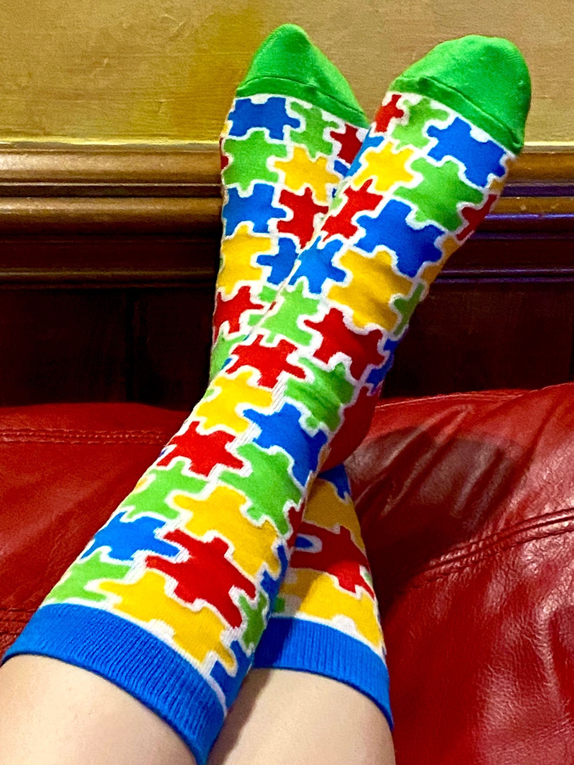 Everbright Autism Awareness Puzzle Piece Socks – 2 Pairs, Black, Mid Calf, Ladies Size 9-11