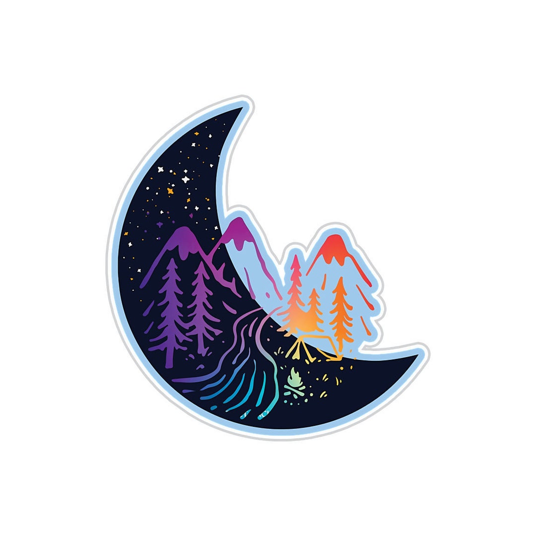 Outdoor Adventure Moon Sticker, Waterproof Sticker for Laptop, Phone ...