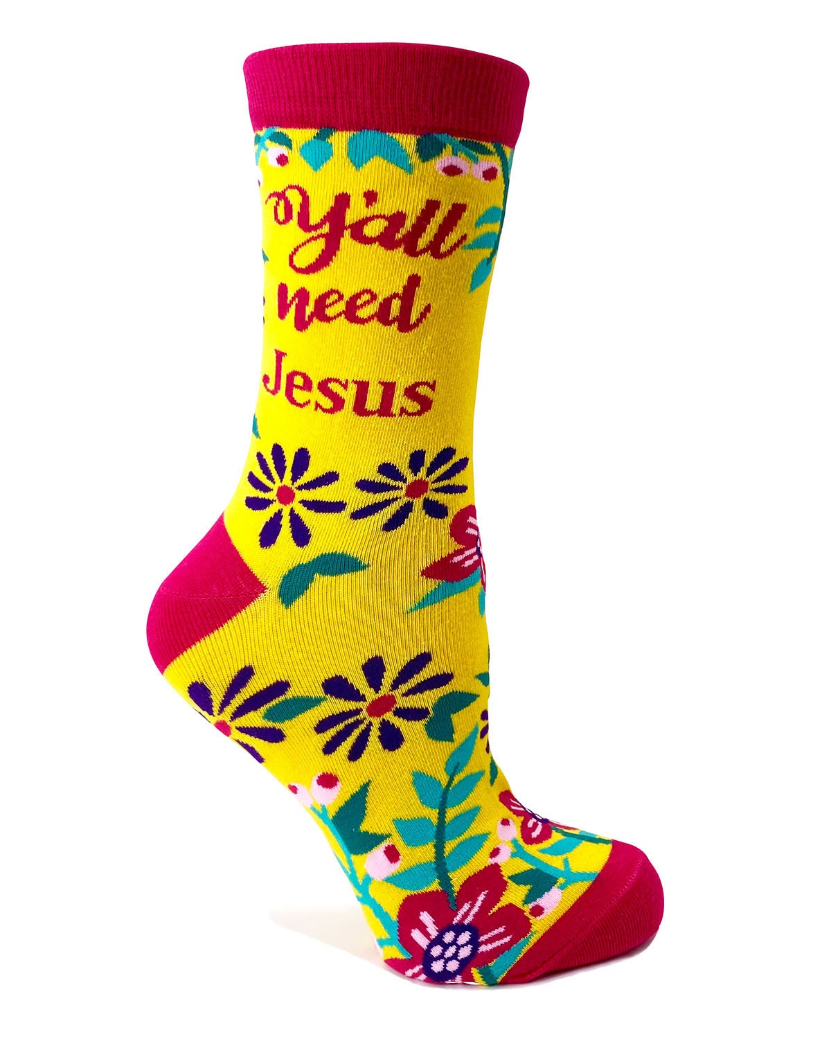 Y&#39;all Need Jesus Women&#39;s Crew Socks | Funny Wine Gift for Her | Cute Fun Socks | Funny Saying Socks | Y&#39;all Need Jesus Ladies Novelty Socks