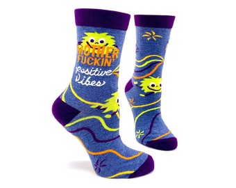 Mother Fuckin&#39; Positive Vibes Women&#39;s Crew Socks | Sassy socks | Gift for her | Cute socks | Letterbox gift | Swear word socks