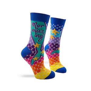 Mermazing Women&#39;s Crew Socks | Ladies&#39; Mermaid Novelty Socks | | Mermaid socks | Cute Women&#39;s Socks