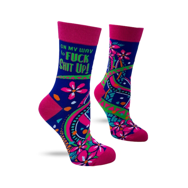 On My Way to Fuck Shit Up Women's Crew Socks | Inappropriate Swear Word Socks | Funny Curse Words Socks | Profanity Socks |
