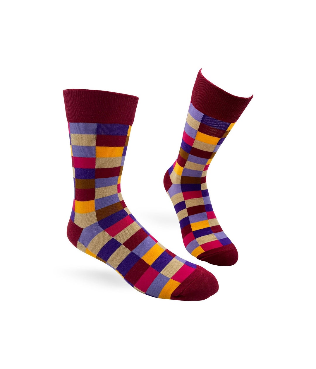 Colorful Grid Men's Novelty Crew Socks Classy Socks Etsy
