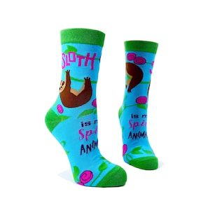 Sloth is My Spirit Animal Women&#39;s Novelty Crew Socks | Great Gift for a Sloth Lover | Socks with Sloth | Pet Socks | Cute Sloth Gift