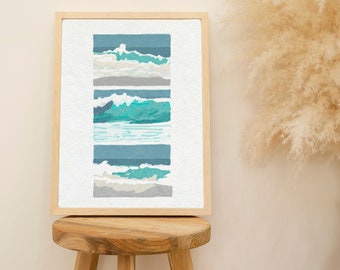 Retro Ocean Waves Printable Art, Digital Download Print, Modern Wall Decor, Neutral Gallery Wall Art, Beach Print