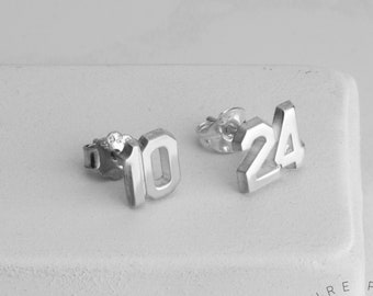 Custom Number Sports Earrings Set - Sterling Silver Studs - Sport Fan Gift for Boy & Girl - Butterfly Fastening for Pierced Ears