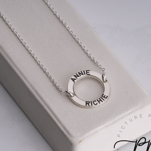 Circle Pendant With Inscriptions - Quote Jewelry - Couples Necklace - Black Engraving