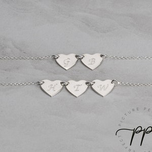Linking Hearts Initial Necklace - Engravable Mom Pendant - Kids Initial Heart Charms - 925 Sterling Silver Jewelry - Gift for Grandma