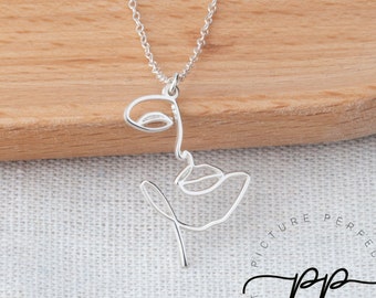 Sterling Silver Face Necklace - One Line Drawing Necklace - Silhouette Pendant - Picasso Face Jewelry - Christmas Gift Idea