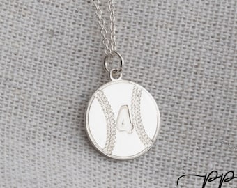 Sport Number Baseball Necklace - DOUBLE THICK Pendant - Engraved Number Necklace - Sterling Silver Unisex Sport Pendant - Sport Fan Gift