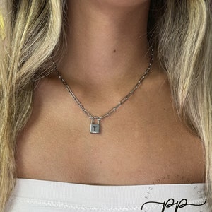 Personalized Stainless Steel Initial Lock Necklace - Custom Laser Engraved Padlock Pendant - Stylish Gift for Women