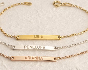 Engraved Name Bar Bracelet - Personalized Sterling Silver Name Bracelet - Delicate Skinny Bar Jewelry - Customized Nameplate - Gift for Her