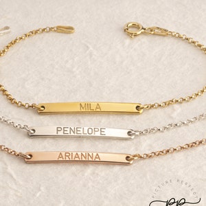 Engraved Name Bar Bracelet - Personalized Sterling Silver Name Bracelet - Delicate Skinny Bar Jewelry - Customized Nameplate - Gift for Her