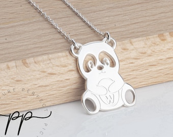 Panda Necklace With Initial - Sterling Silver Teddy Necklace With Letter - Custom Pendant For Kids