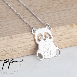 Panda Necklace With Initial - Sterling Silver Teddy Necklace With Letter - Custom Pendant For Kids