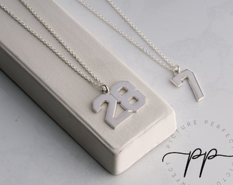 Sport Number Necklace - For Him & Her - Sport Fan Gift Idea - Extra Thick Pendant